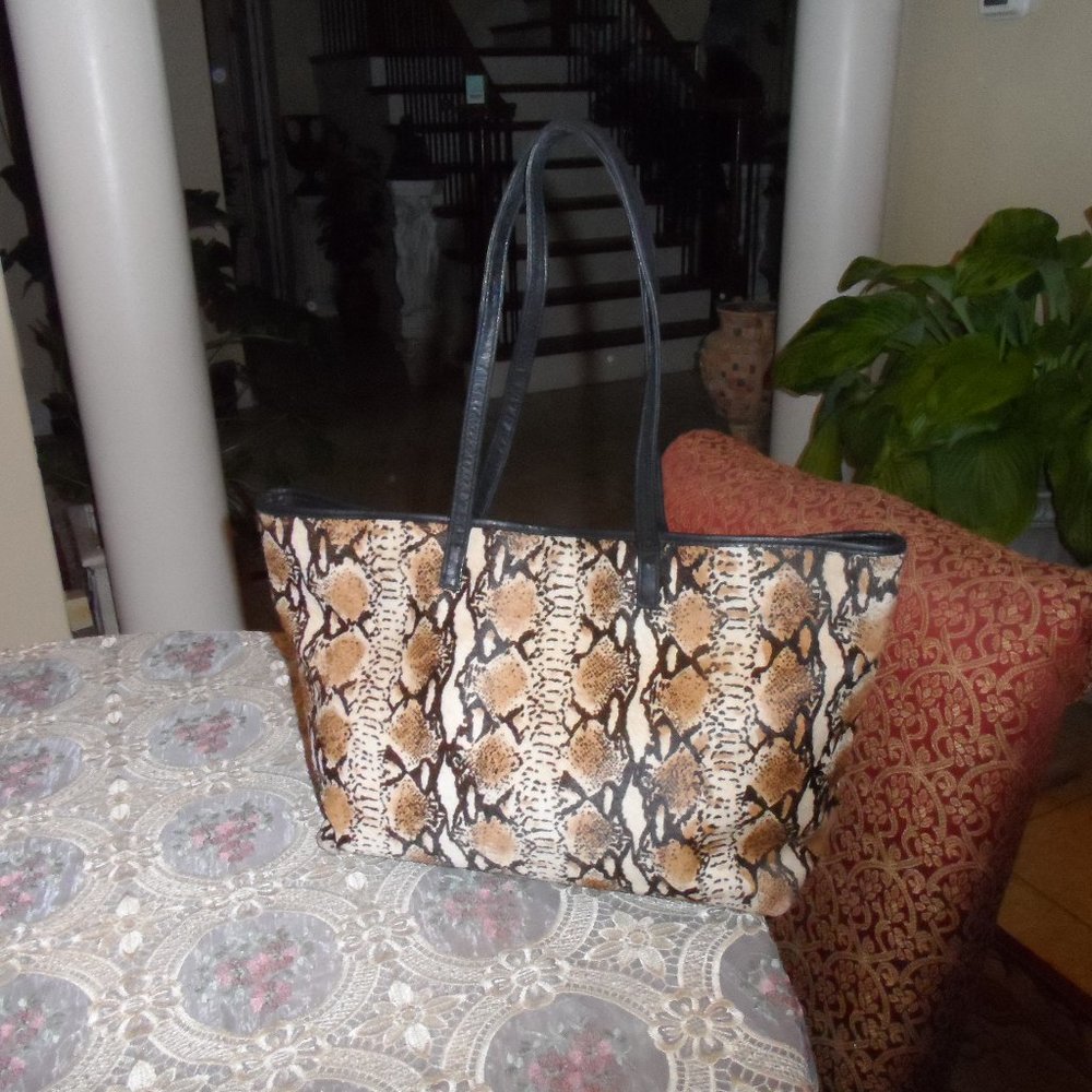 Clever Carriage Company Python Print Calf Hair La… - image 1